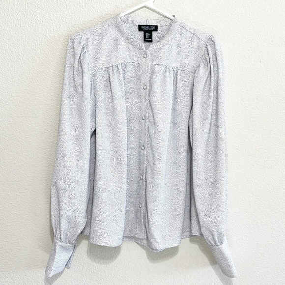Rachel Zoe White Pokka Dots Long Sleeve Top Button Down Blouse Size M - Picture 1 of 10